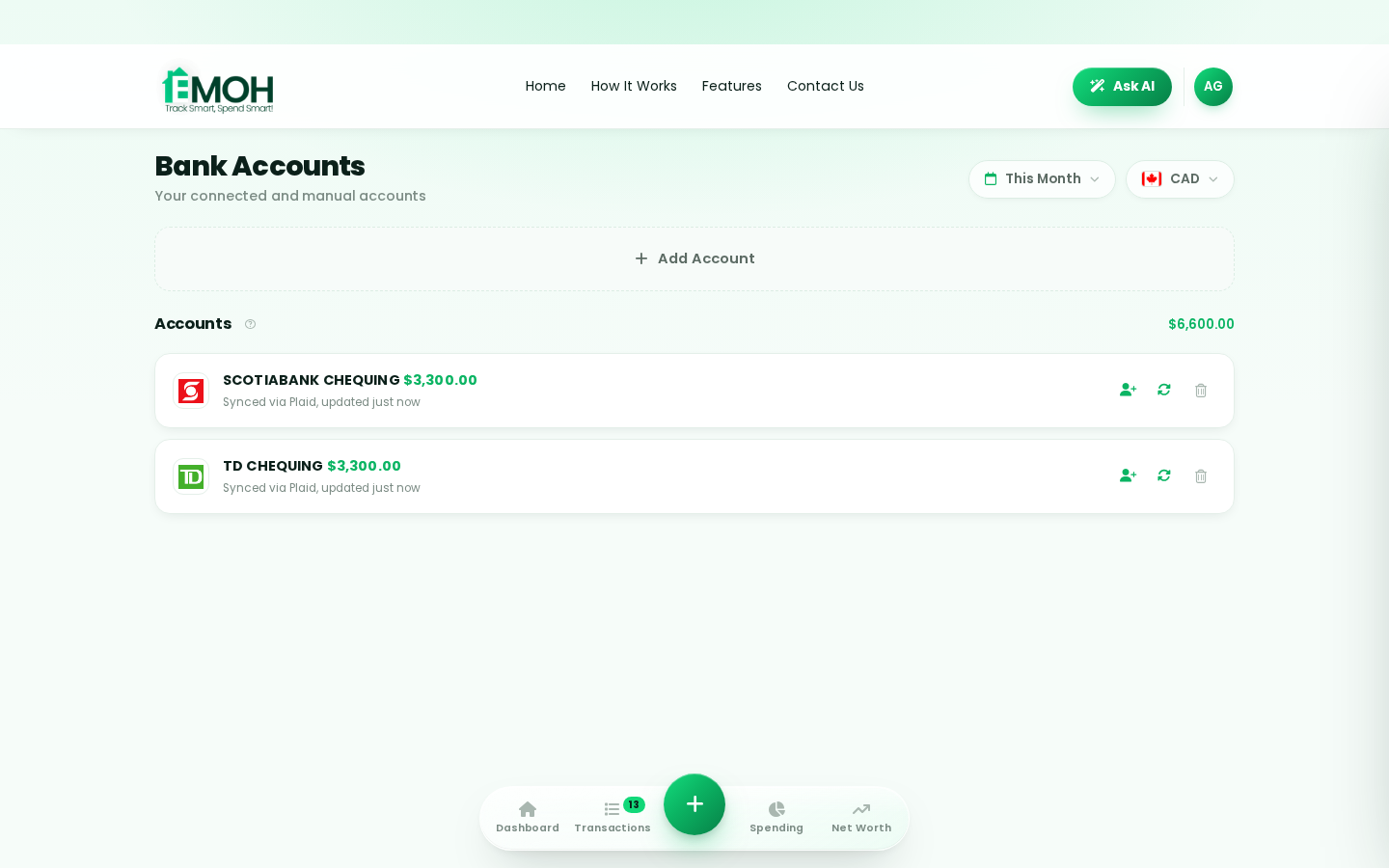 Secure bank sync in EMOH Pay — web app for everyday budgeting