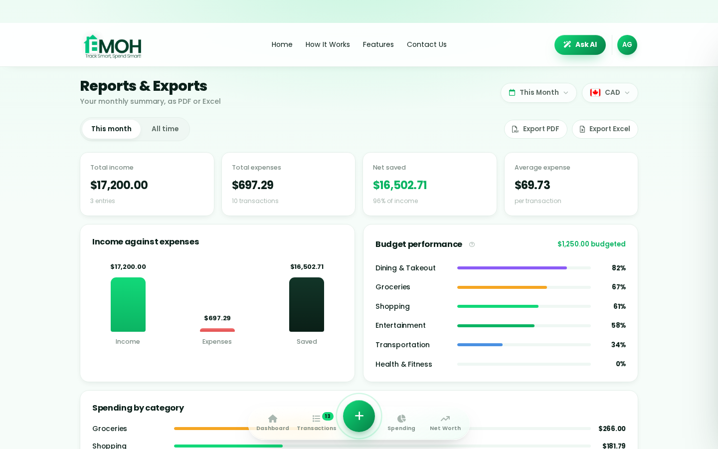 EMOH Pay web app reports
