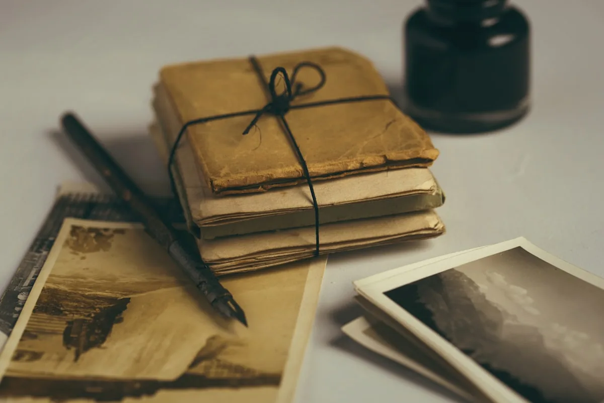Old letters and photographs tied with string