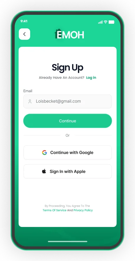 EMOH Pay sign-up screen