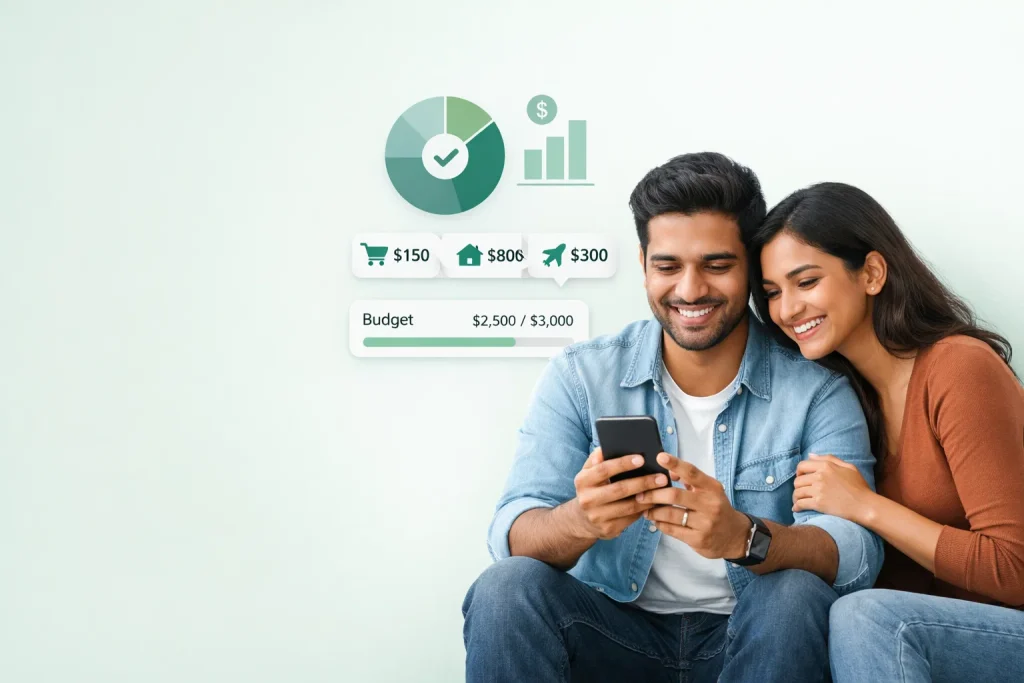 couple is using budget tracking app for budgeting their expense on app