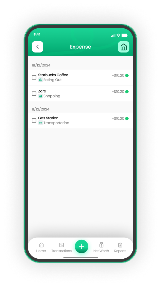 EMOH Pay real-time expense list with categorized transactions